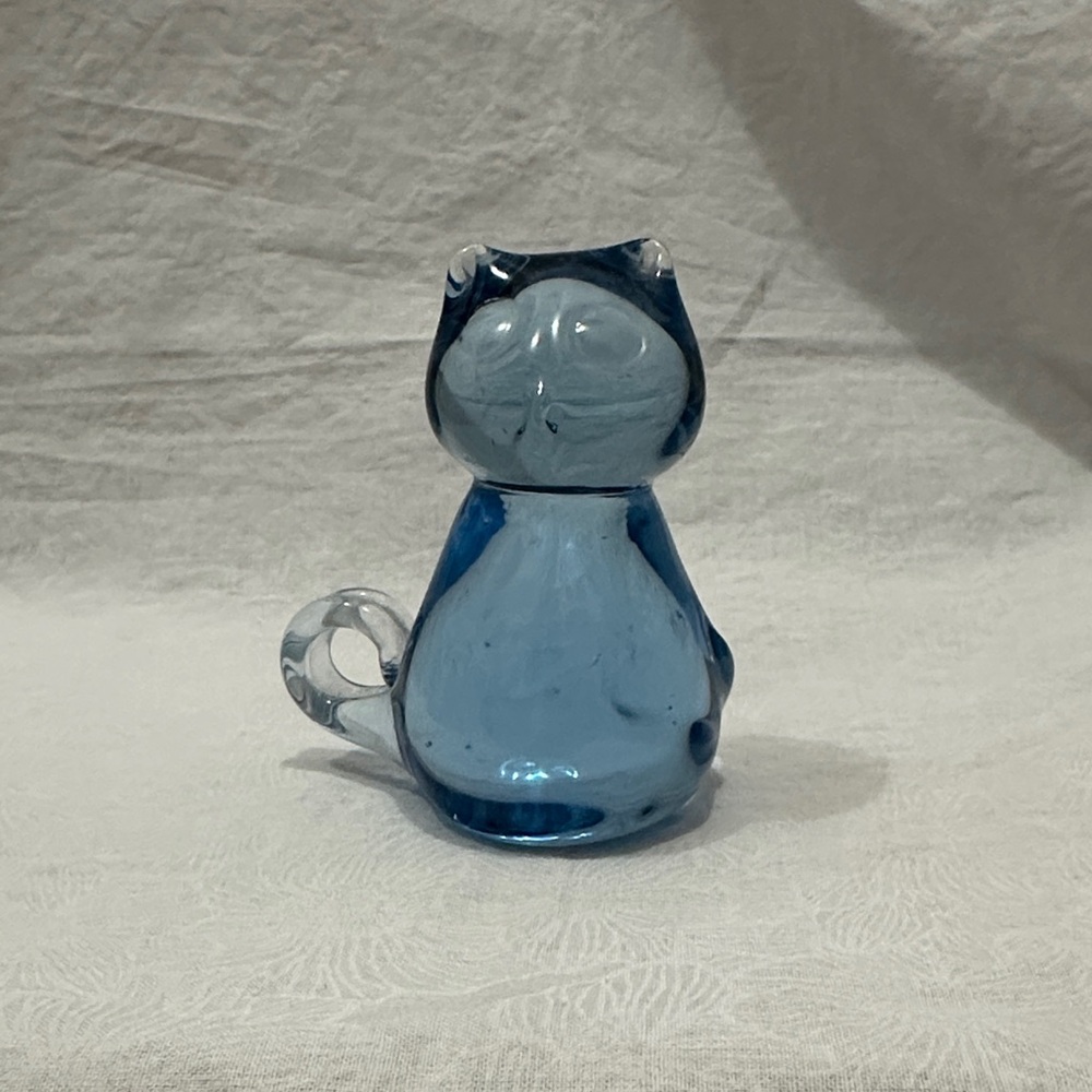 Blue Art Glass Cat Figurine